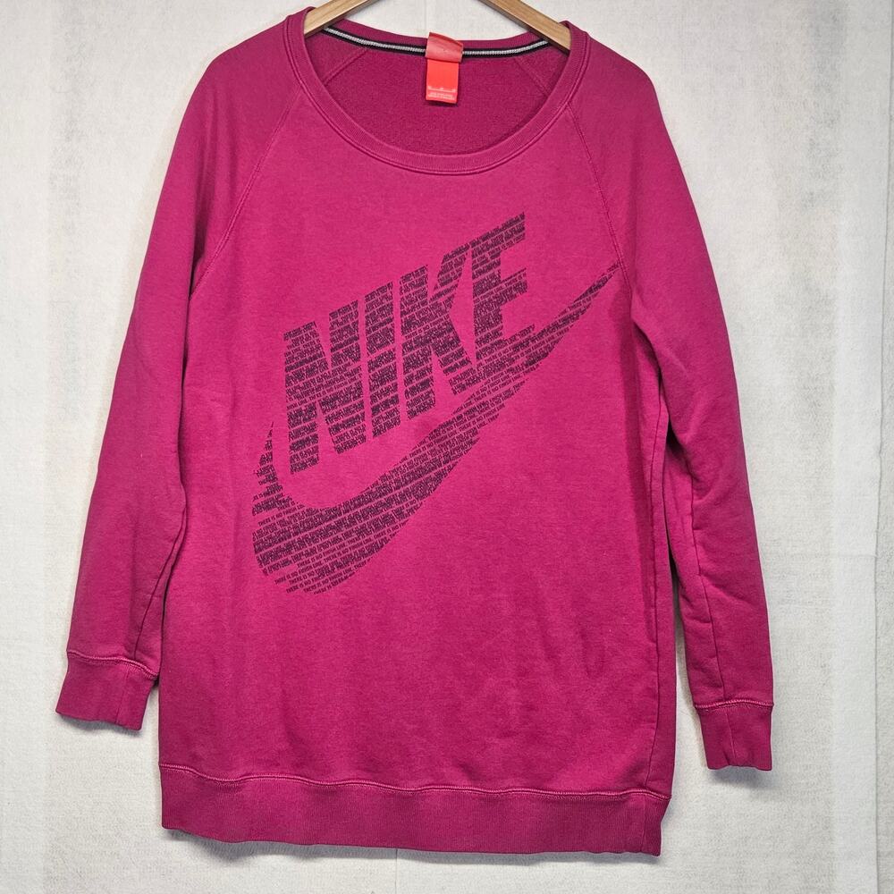 Nike Womens M Pink Graphic Pullover Sweatshirt Tunic Long Crewneck Flaw